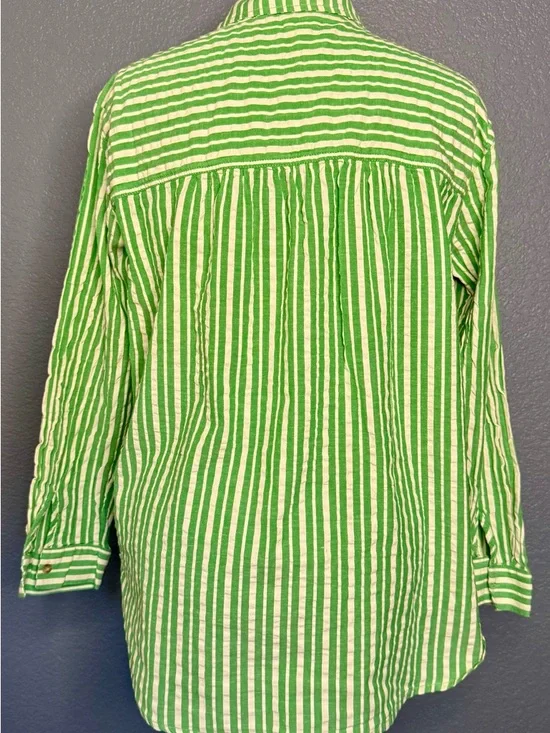 Pilcro Striped Button Down Shirt L Green White Cotton Long Sleeve - Picture 4 of 9